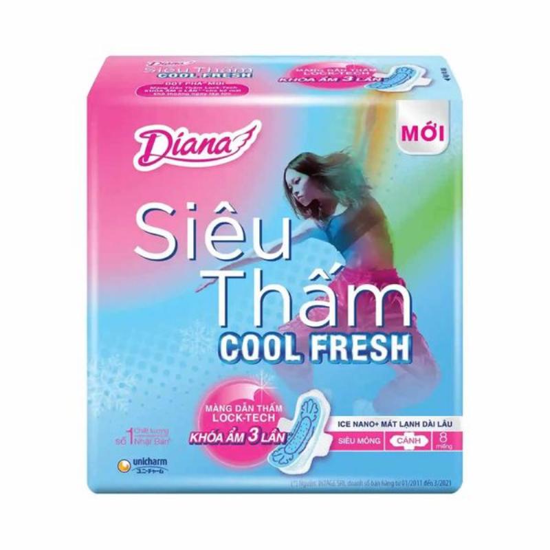 Hình minh họa công nghệ mát lạnh tức thì trên băng vệ sinh Diana Cool Fresh giúp bạn thoải mái.