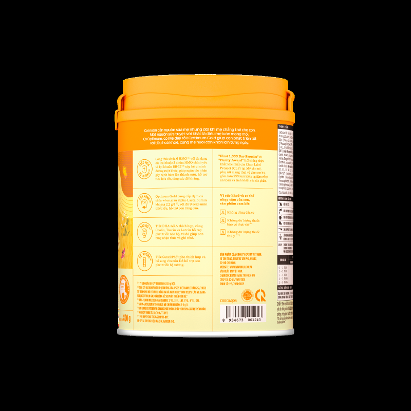Hình ảnh minh họa sữa Optimum Gold dành cho trẻ 0-6 tháng với các thành phần dinh dưỡng quan trọng