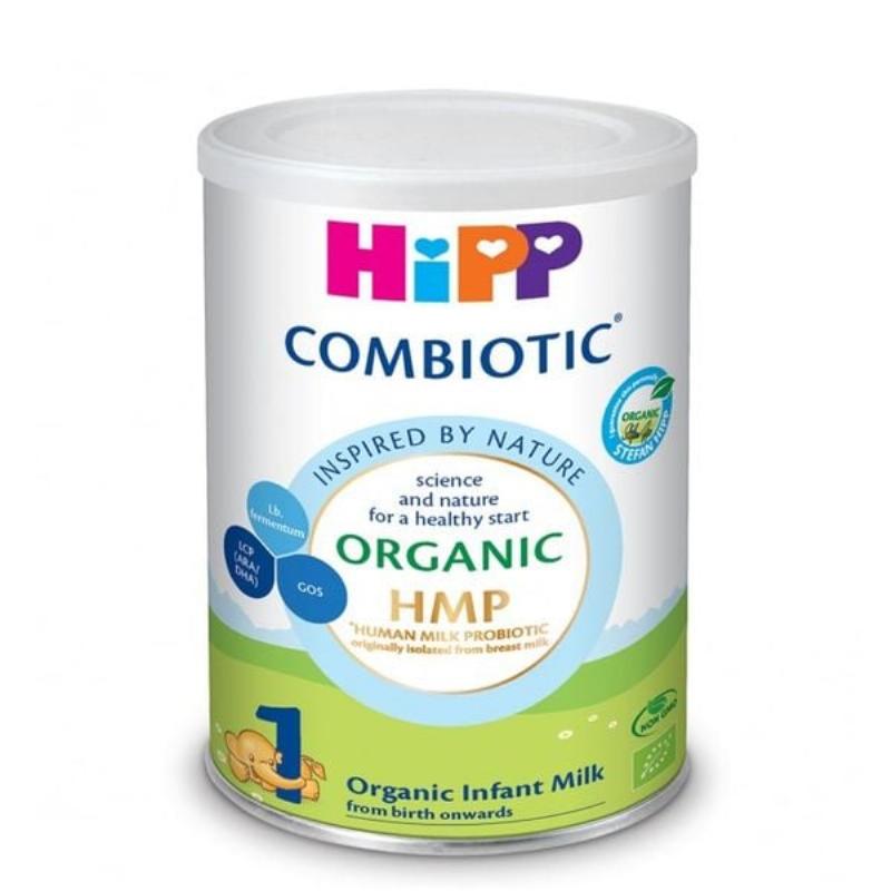 Hộp sữa Hipp số 1 Organic Combiotic với màu sắc đặc trưng và thông tin sản phẩm nổi bật