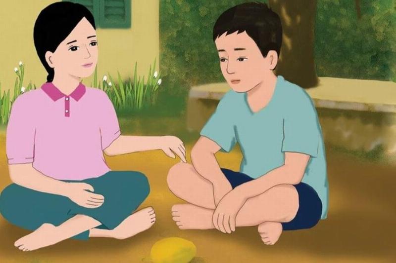 Hình ảnh minh họa những quả xoài chín vàng ươm, một vài quả rụng dưới gốc cây