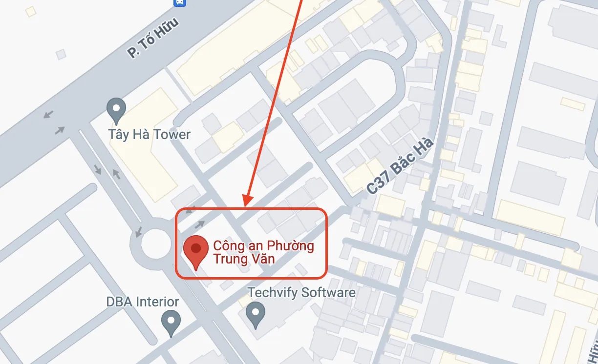 Hình ảnh vị trí trụ sở Công an phường Trung Văn trên bản đồ Google Maps