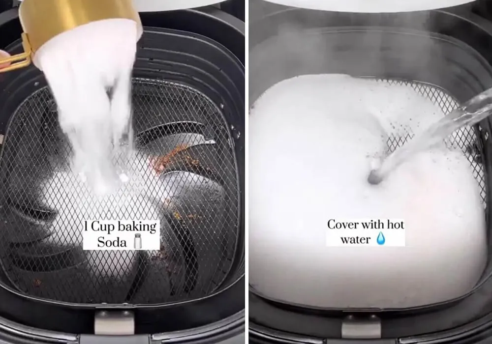Làm sạch lòng nồi chiên không dầu với baking soda tự nhiên