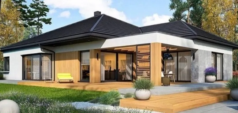 Thiết kế nhà 3 gian hiện đại, bố cục tổng thể hài hòa giữa vật liệu truyền thống và phong cách mới