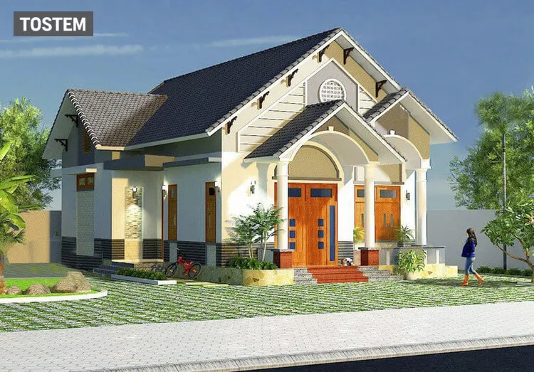Mẫu nhà mái Thái tông màu sáng, kết hợp sân vườn nhỏ gọn