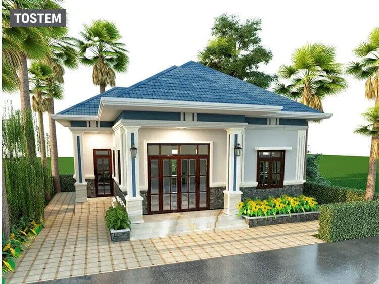 Kiến trúc mái Thái hiện đại, phối gạch lát sân hoa văn nhẹ nhàng