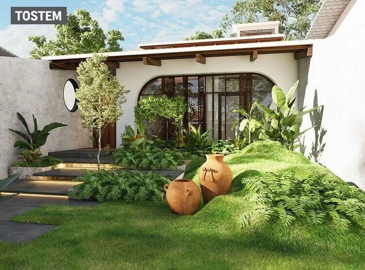 Nhà cấp 4 kết hợp không gian sân vườn xanh mát