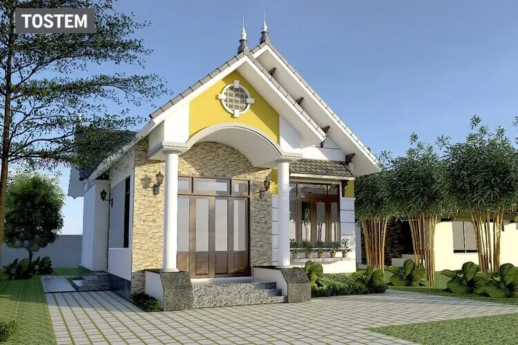 Nhà cấp 4 mái ngói truyền thống kết hợp sân vườn rộng
