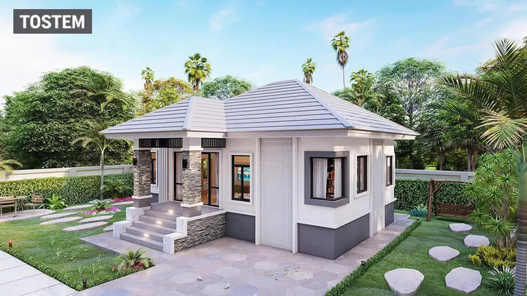 Mặt tiền nhà mái Thái, ốp đá tự nhiên, tăng sự bề thế