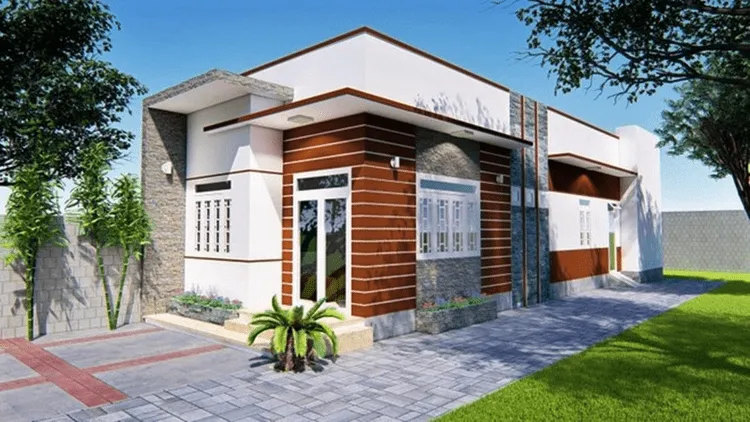Nhà cấp 4 mái bằng 5x20m với 3 phòng ngủ thiết kế lạ mắt