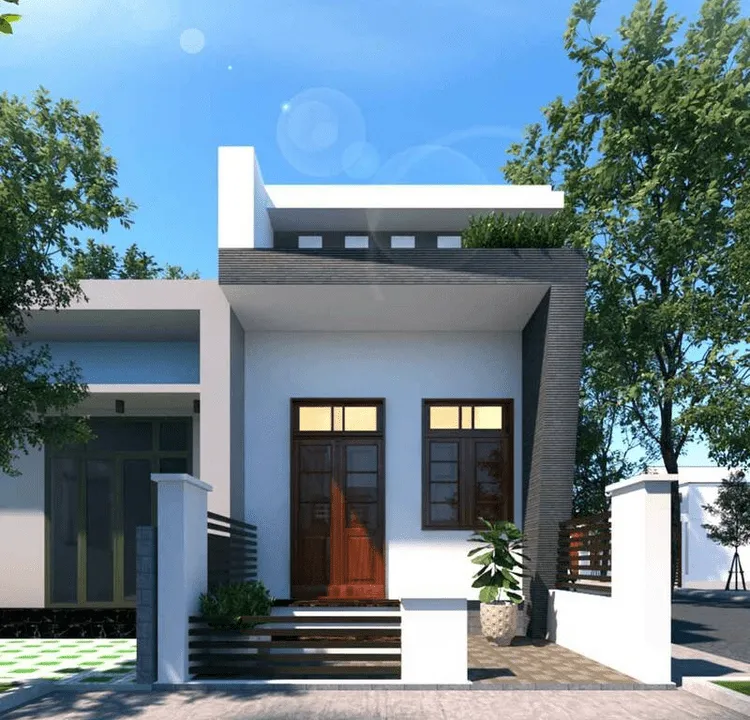 Nhà cấp 4 mái bằng 5x20m với phong cách hiện đại và sân thượng tiện ích