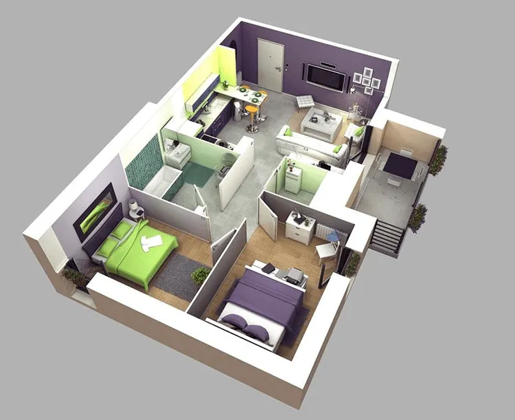 Mẫu nhà cấp 4 mái bằng 5x20m với 2 phòng ngủ đẹp và đơn giản