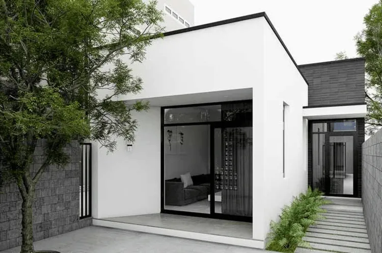 Nhà cấp 4 mái bằng 5x20m với thiết kế tông đen trắng đơn giản và chi phí thấp