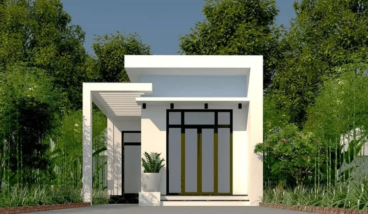 Mẫu nhà cấp 4 mái bằng 5x20m chữ L đẹp với thiết kế tối giản