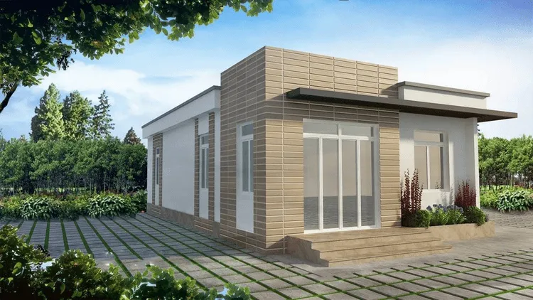 Mẫu nhà cấp 4 mái bằng 5x20m có sân vườn tạo không gian mở thoáng đãng