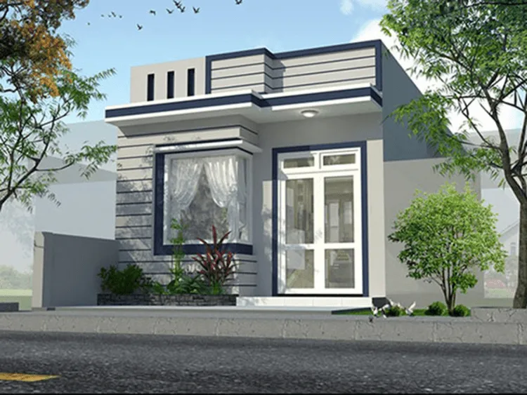 Mẫu nhà cấp 4 mái bằng 5x20m đơn giản với thiết kế sọc ngang ấn tượng