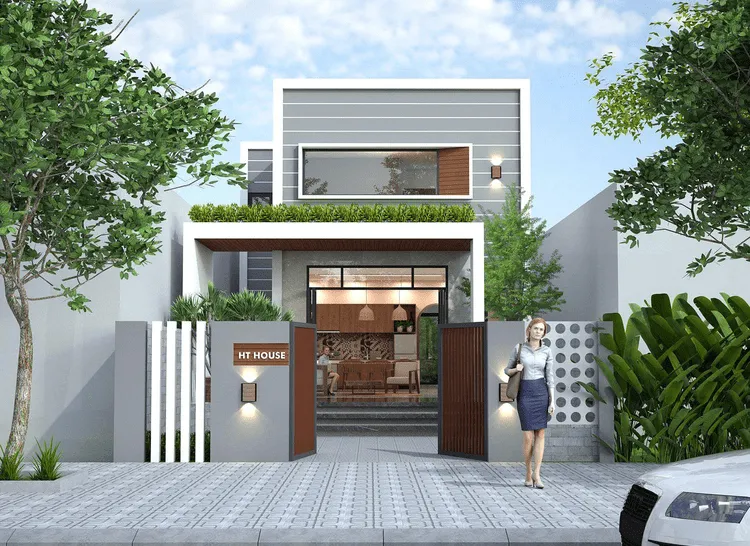 Mẫu nhà cấp 4 mái bằng 5x20m với thiết kế gác lửng đẹp và hiện đại