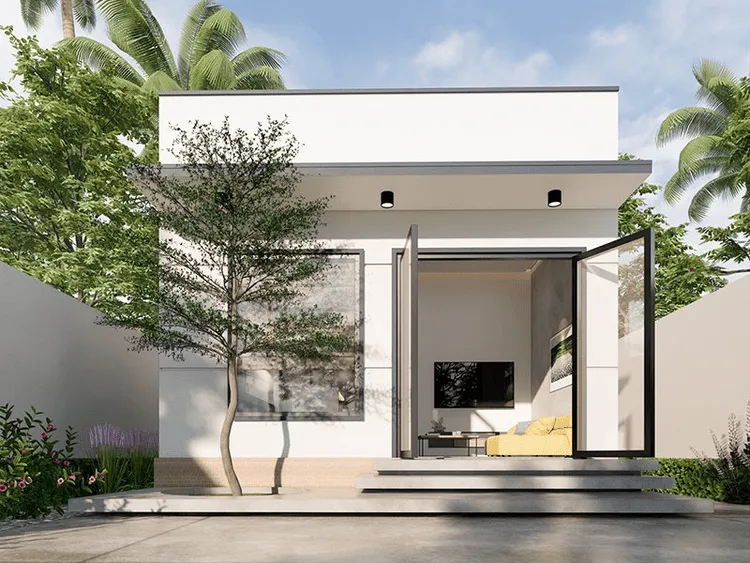 Mẫu nhà cấp 4 mái bằng 5x20m với kiến trúc hiện đại và trẻ trung