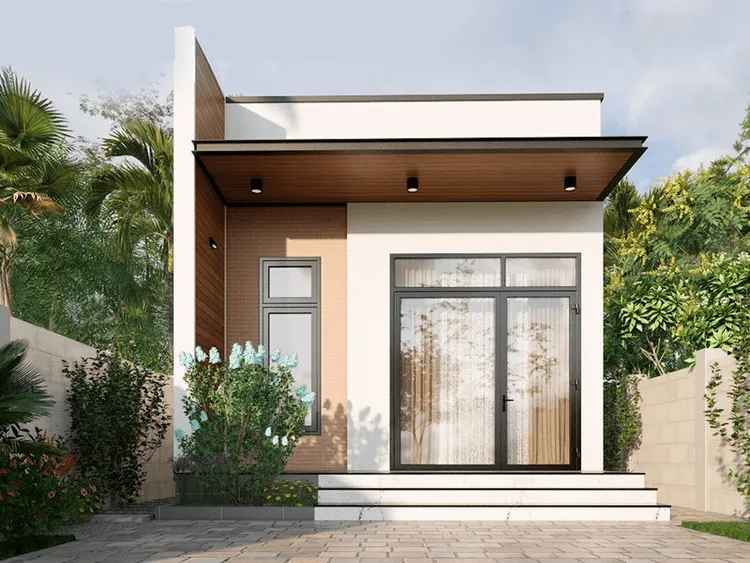 Mẫu nhà cấp 4 mái bằng 5x20m ở nông thôn với 3 phòng ngủ