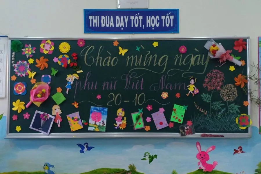 Trang trí bảng 20/10 bằng giấy màu đầy sáng tạo. (Ảnh: Sưu tầm)
