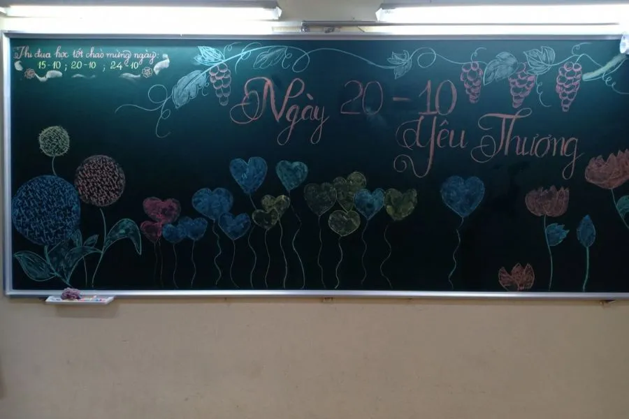 Trang trí bảng 20/10 dễ thương với họa tiết trái tim. (Ảnh: Sưu tầm)