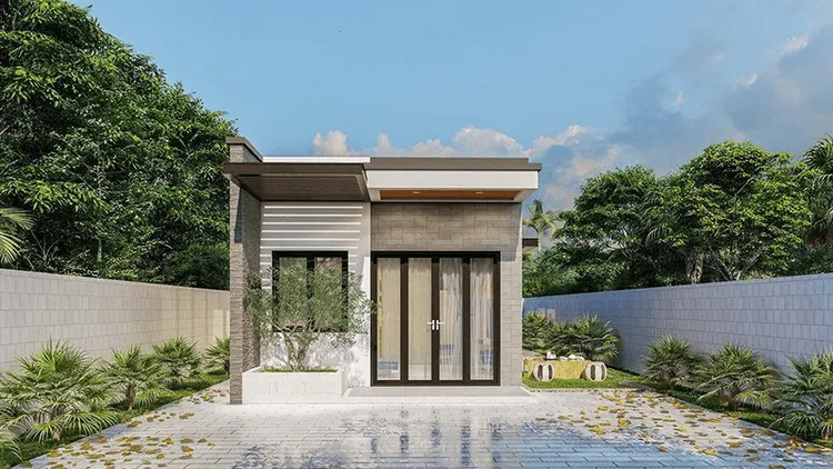 Thiết kế nhà ống cấp 4 mái bằng 5x20m có sân vườn uống trà