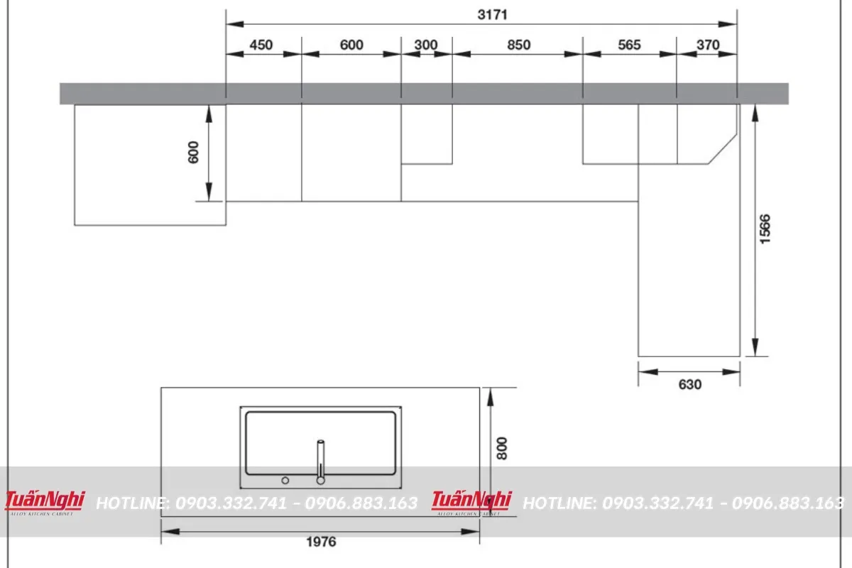 Thiết kế bàn bếp theo kích thước tiêu chuẩn