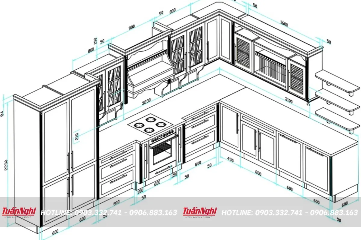 Kích thước các khoang tủ bếp hợp lý