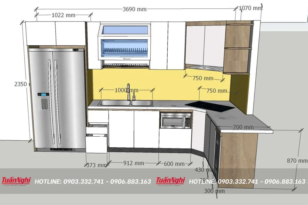 Thông số kích thước tủ bếp trên đạt chuẩn