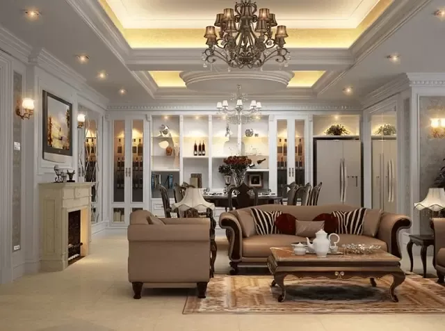 Mẫu trần thạch cao tân cổ điển phòng khách hiện đại và cuốn hút