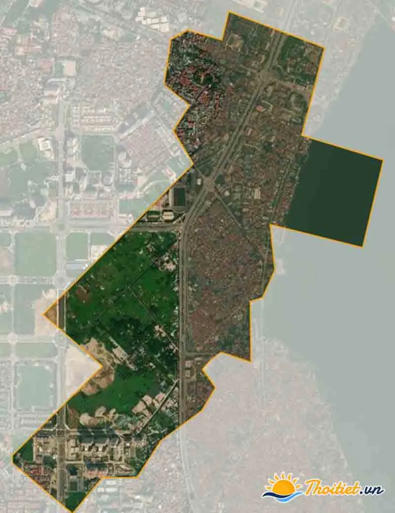 Phường Xuân La nhìn từ ảnh vệ tinh, thể hiện tổng quan địa hình