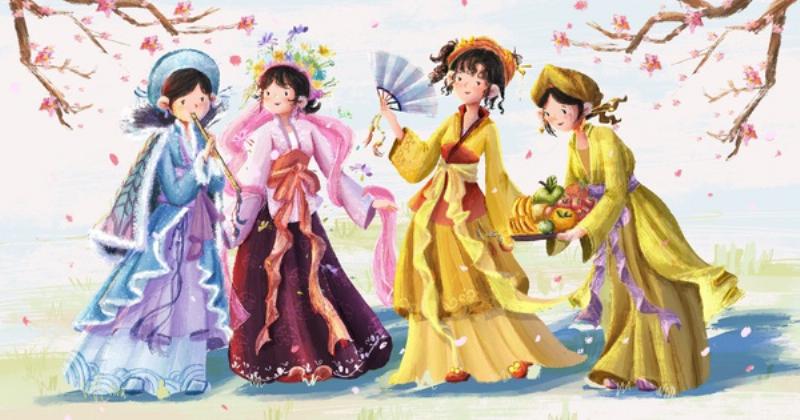 Tranh minh hoa bon mua xuan ha thu dong cho bai chuyen bon mua