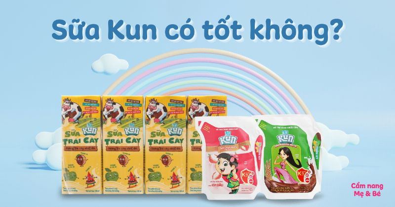 Trẻ em vui vẻ uống sữa Kun trái cây hương vị yêu thích và bắt mắt
