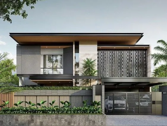 Cổng biệt thự được tính toán tỉ lệ phù hợp với kiến trúc công trình