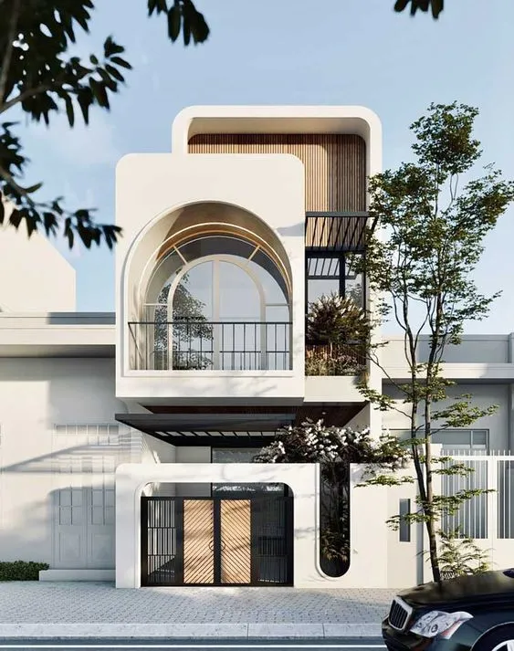 Cổng nhà phố 2 tầng hiện đại, hài hòa với tổng thể kiến trúc