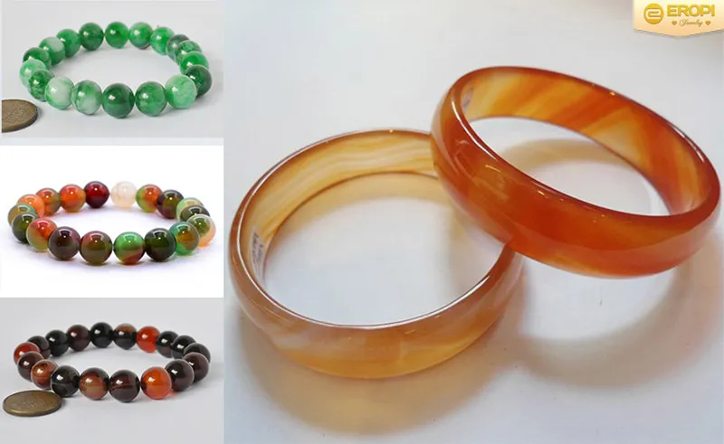 Vòng mã não với màu sắc tự nhiên, được chế tác thành trang sức đẹp mắt.