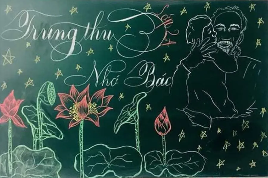 Trang trí bảng Trung thu ý nghĩa với hình ảnh Bác Hồ và trẻ thơ