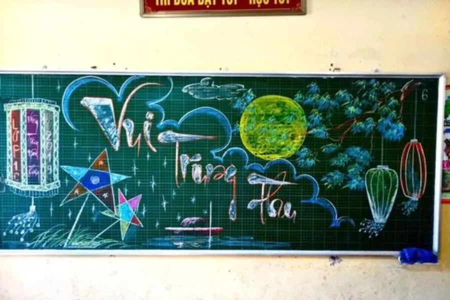 Trang trí bảng với phong cảnh đêm Trung thu độc đáo