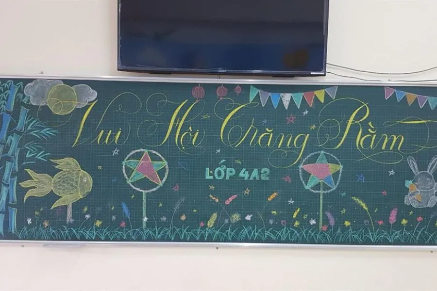 Trang trí bảng lớp học dịp Trung thu với đèn lồng và ông sao