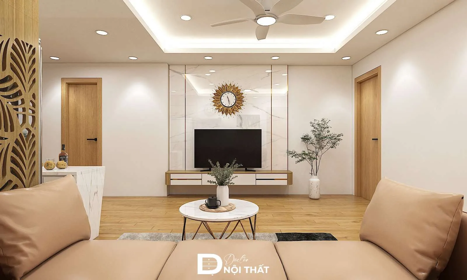 Mẫu trần thạch cao giật cấp kết hợp dây đèn LED tạo điểm nhấn