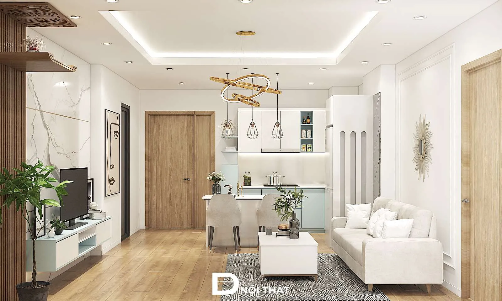 Trần thạch cao hiện đại với đèn led âm trần nổi bật