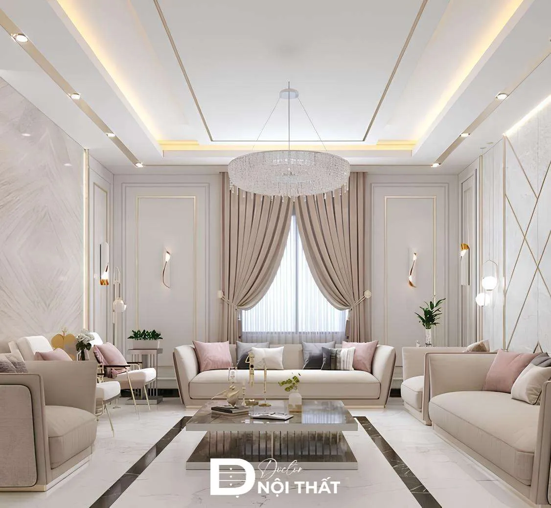 Trần thạch cao phòng khách đẹp, hiện đại