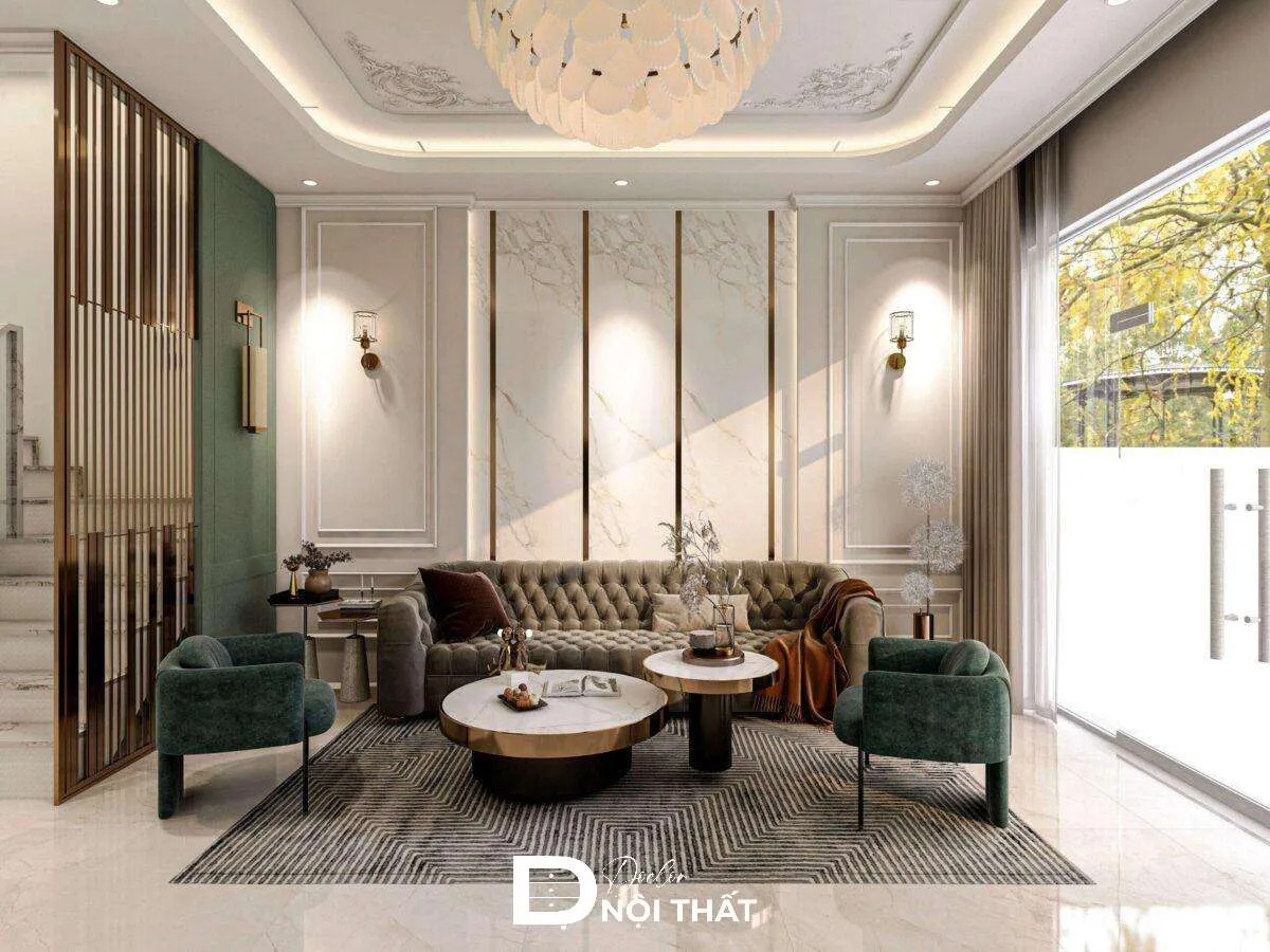 Thiết kế trần thạch cao phong cách tân cổ điển cho mẫu phòng khách 30m2