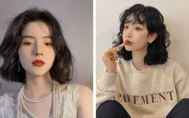 Cô gái trẻ trung với tóc bob uốn xoăn dành cho mặt tròn béo