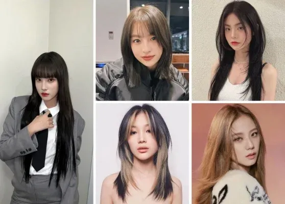 Kiểu tóc dài uốn cụp rẽ ngôi giữa mang lại vẻ đẹp thanh lịch cho mặt tròn