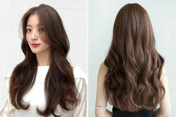 Kiểu tóc layer dài uốn sóng tự nhiên cho mặt tròn béo