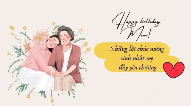 Người mẹ trẻ cười hạnh phúc bên bánh sinh nhật và quà tặng, thể hiện tình yêu thương gia đình