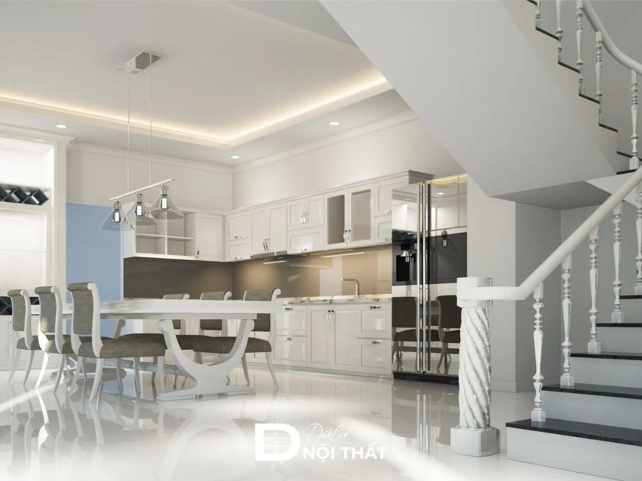 Thiết kế cầu thang phòng khách tân cổ điển