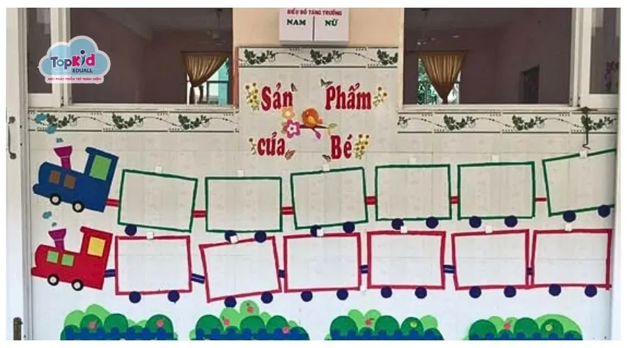Mẫu trang trí góc trưng bày sản phẩm sáng tạo từ thiên nhiên của trẻ